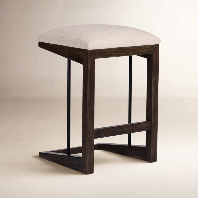 Cicily Bar Stool, Counter Stool (27" Seat Height), Cream, Sienna Brown Oak