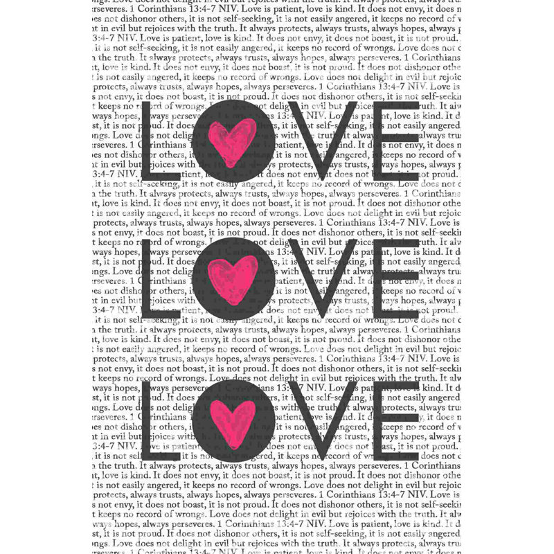 «Love Love Love 3», art textuel sur toile tendue, H 18 po x l 12 po