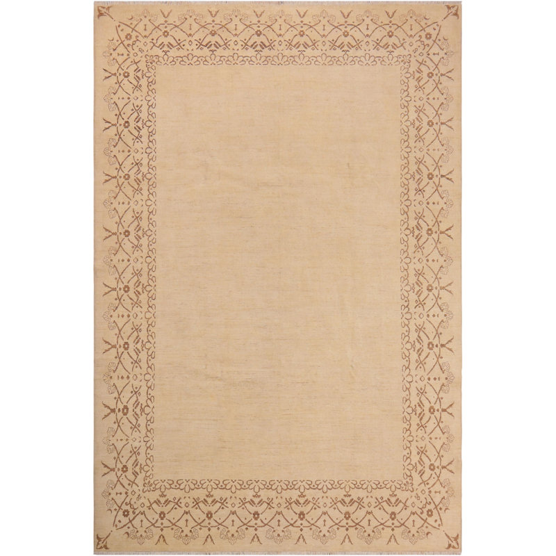 Tapis brun clair / brun oriental en laine noué à la main 9 pi 4 po x 11 pi 11 po Oriental