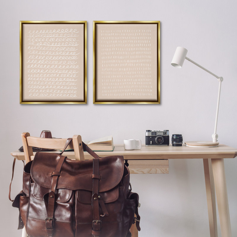 «Beige Minimal Scribbles» par Victoria Borges 2 - pièces sur, Cadre flottant métallique doré, H 31 po x l 25 po