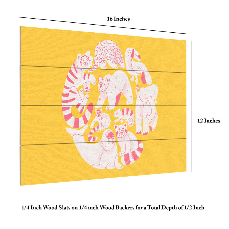 Eliott Bulpett Yellow Animal Collage Wood Slat Art, H 18 po x l 22 po