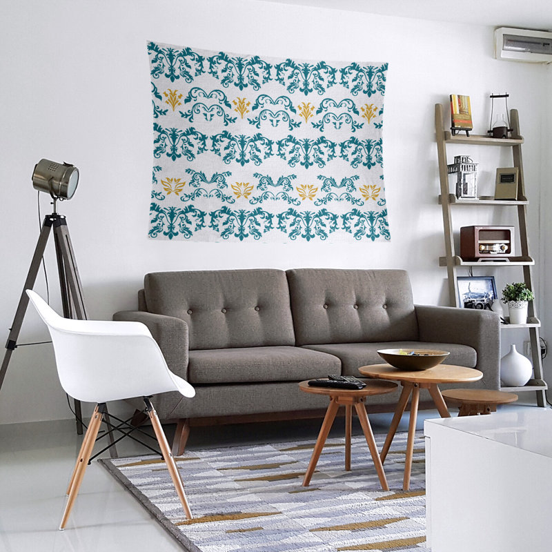 Tapisserie baroque en microfibre Jacksonville, H 51 po x l 60 po, Blanc / Vert / Jaune