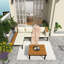 Ensemble de mobilier d'extérieur en L en bois d'acacia avec coussins amovibles, table basse et table d'appoint, canapé de conversation, beige-209229625