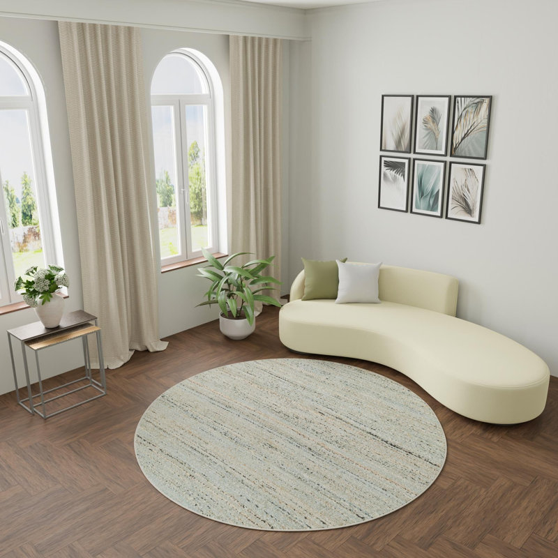 Tapis uni / rayé bleu Durah, Rond 3 pi 1 po