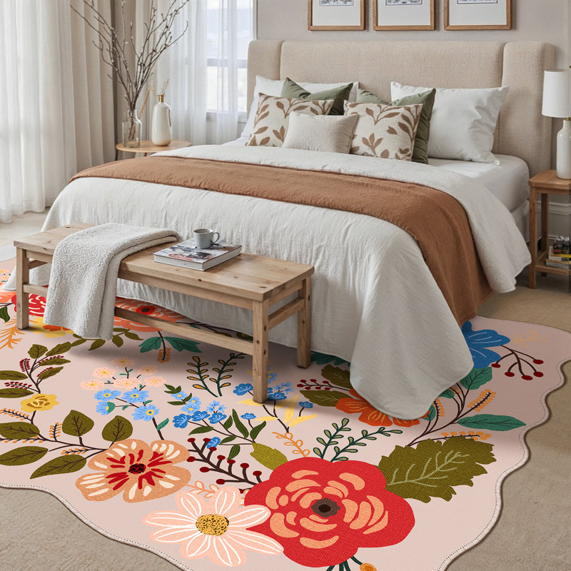 Laura Modern Floral Beige Area Rug, Rectangle 5' x 7'6", Beige