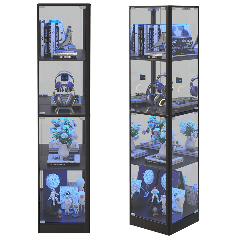 4-Tier Display Cabinet with Tri-Color Sensor Light, Black