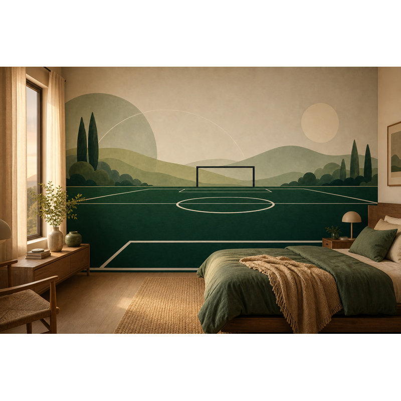 Décoration murale amovible paysage de terrain de soccer vert, 160"x108", Textured Non-Pasted