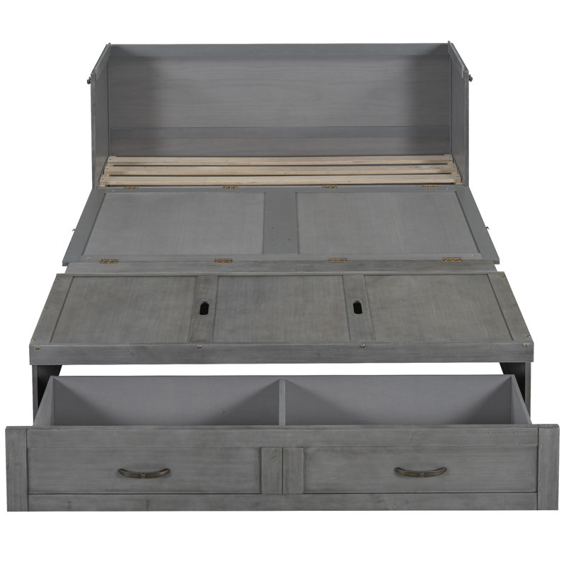 Lit escamotable avec ports USB, Gris foncé