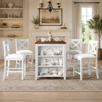 Ensemble de salle à manger rustique 5 pièces à hauteur de comptoir avec 4 chaises, rangement compact et sièges confortables
