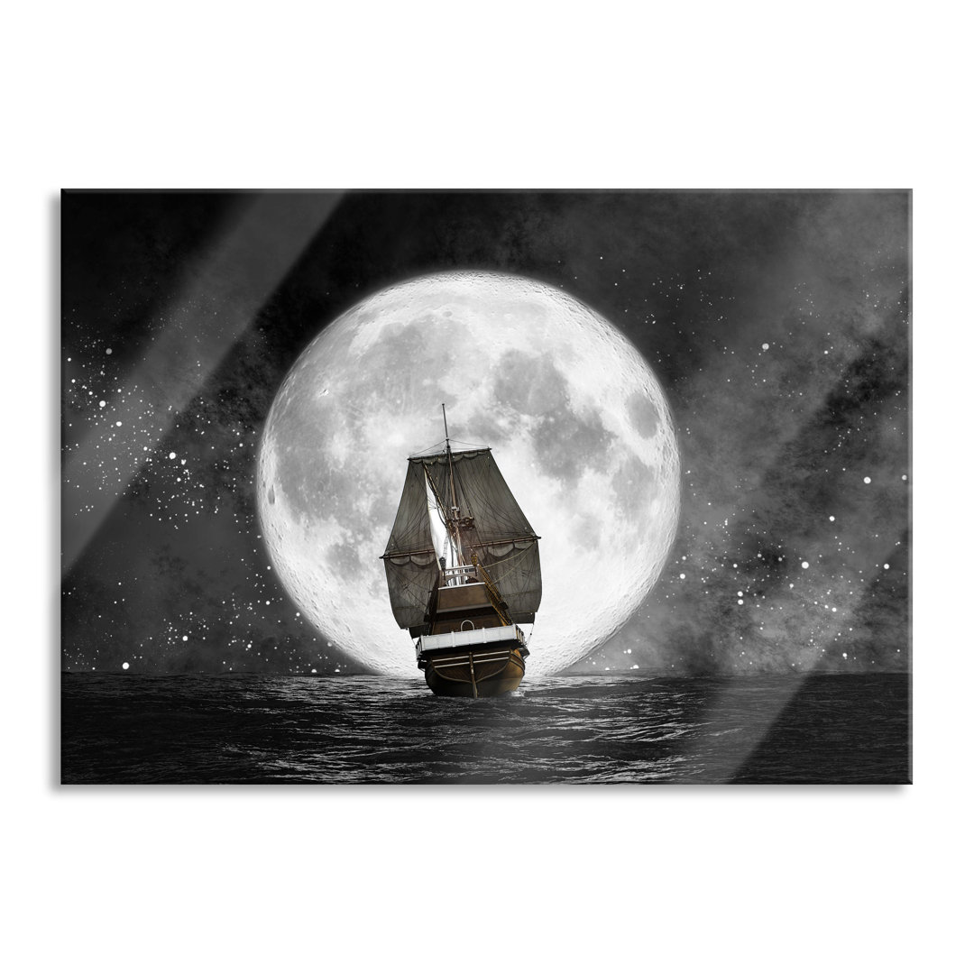 Glasbild Segelschiff bei Vollmond