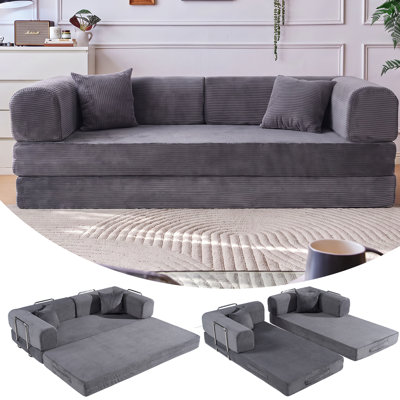 78.7" King-Size Futon Bed Corduroy Convertible Sleeper Sofa Floor Futon Couch With 2 Pillows - No Assembly Required