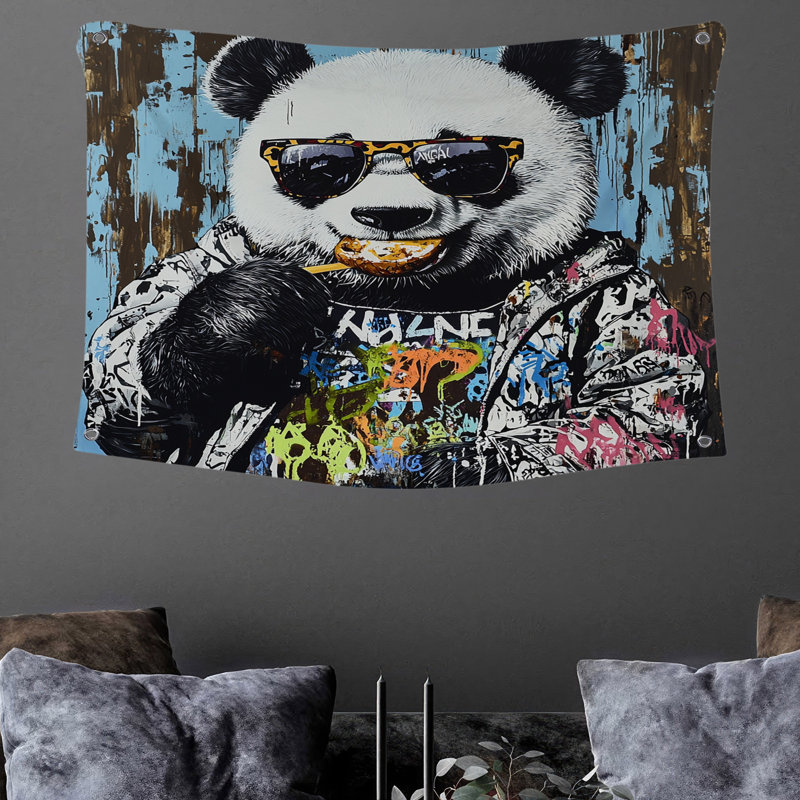 Tapisserie murale lunettes de soleil Panda, H 68 po x l 80 po