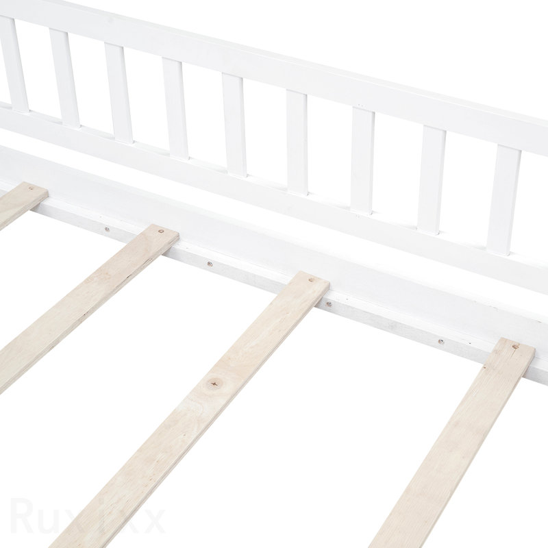 Cadre de lit simple en bois avec clôture, pour enfants, adolescents, blanc, Twin, White