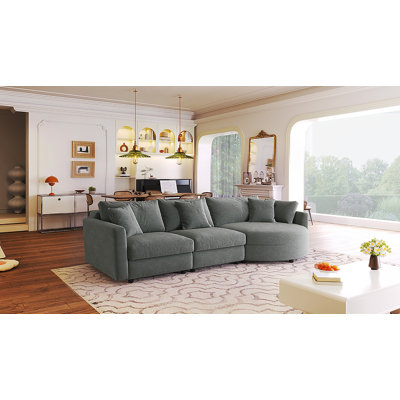 Canapé modulaire 107 pièces en tissu chenille de 107 po avec méridienne courbée et 3 coussins décoratifs - pour les salons, les bureaux et les appartements