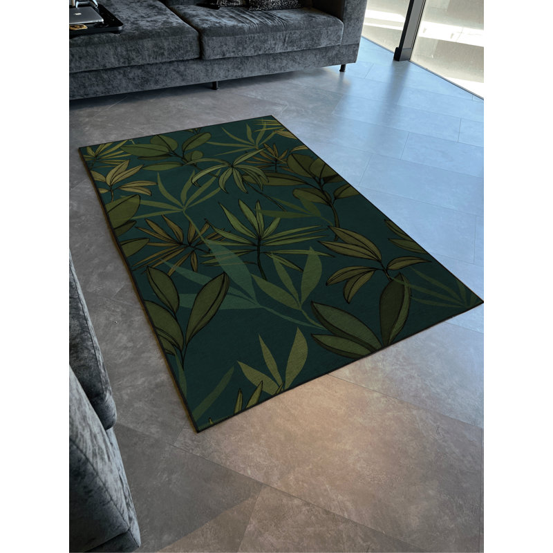 Tapis décoratif vert à motif de plantes vertes