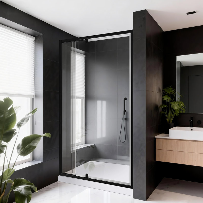 32-36" W x 72" H Framed Rectangle Reversible Shower Door with Tempered Glass