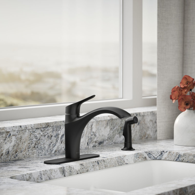 Rival Single-Handle Kitchen Sink Faucet With Side Sprayer, Matte Black