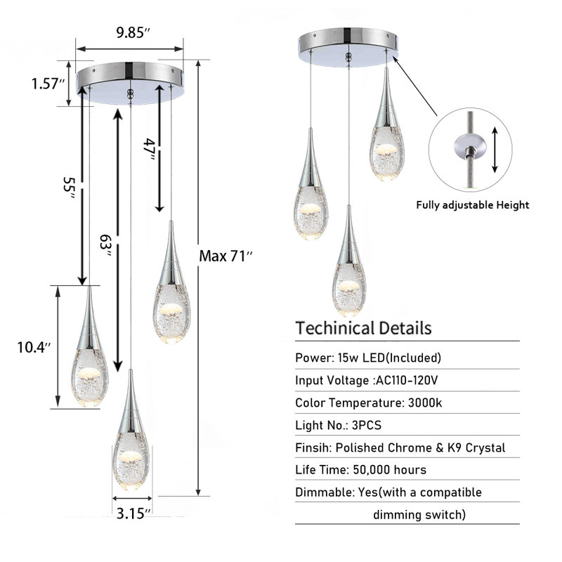 Holmstrom 3 - Light LED Crystal Cluster Pendant
