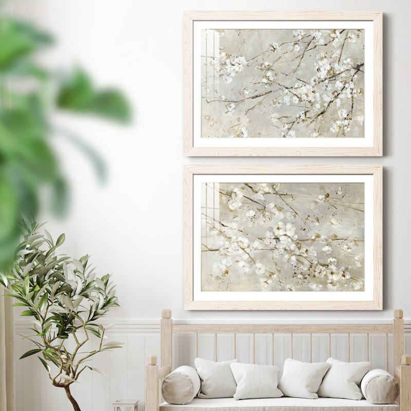 Blossom Confetti - ensemble de 2 peintures encadrées, H 31,5 po x l 47 po x P 1,5 po, Papier encadré blanc