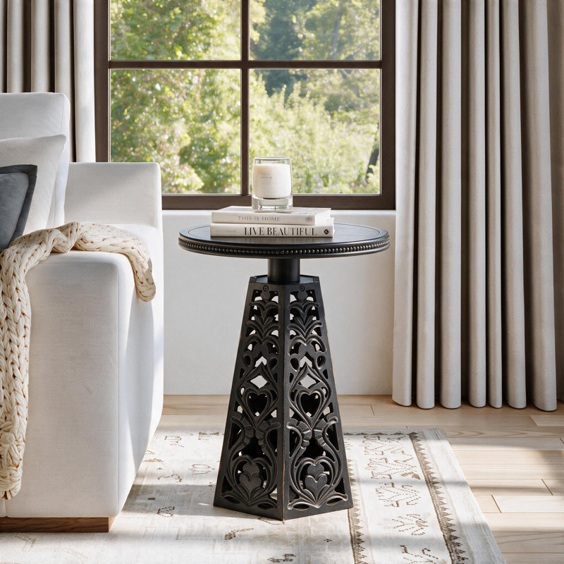Petite table d'appoint ronde de 24,02 pouces de hauteur, Noir