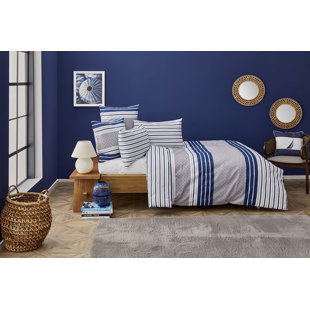 Nautica Bornea 100% Turkish Cotton Duvet Cover Set, Navy Blue White
