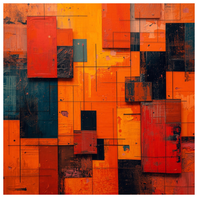 Édredon orange à blocs géométriques rouges, Simple extra long
