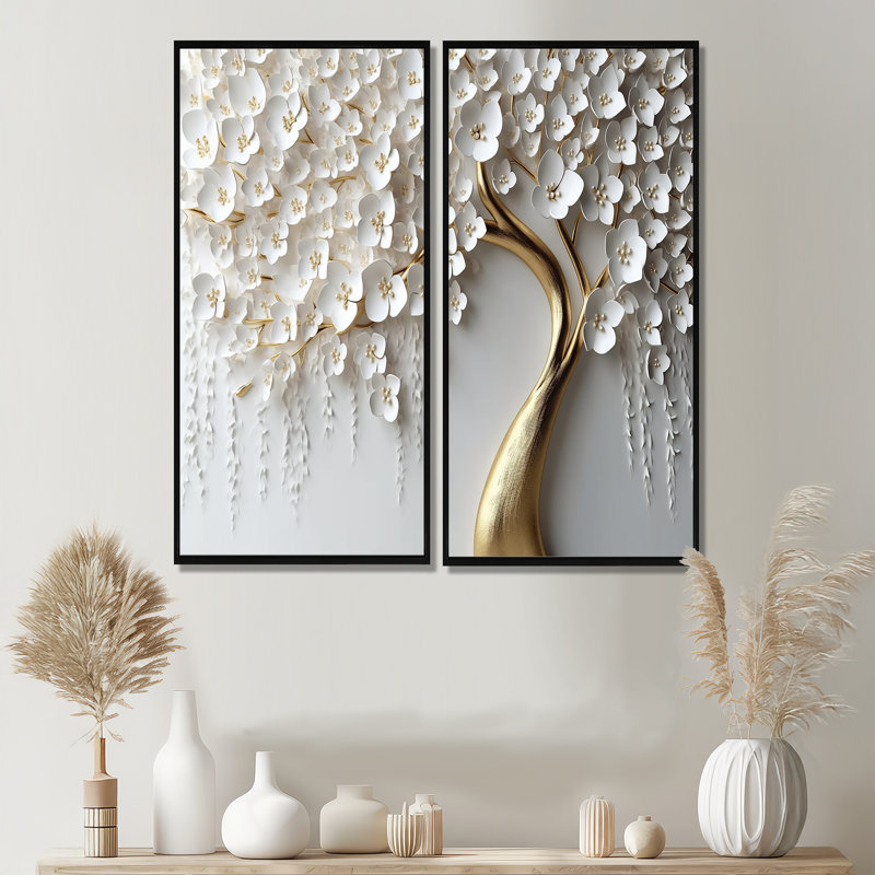 Orchidée blanche jardin de branches IV - ensemble de 2 reproductions d'art sur toile florales (sans texture), Noir