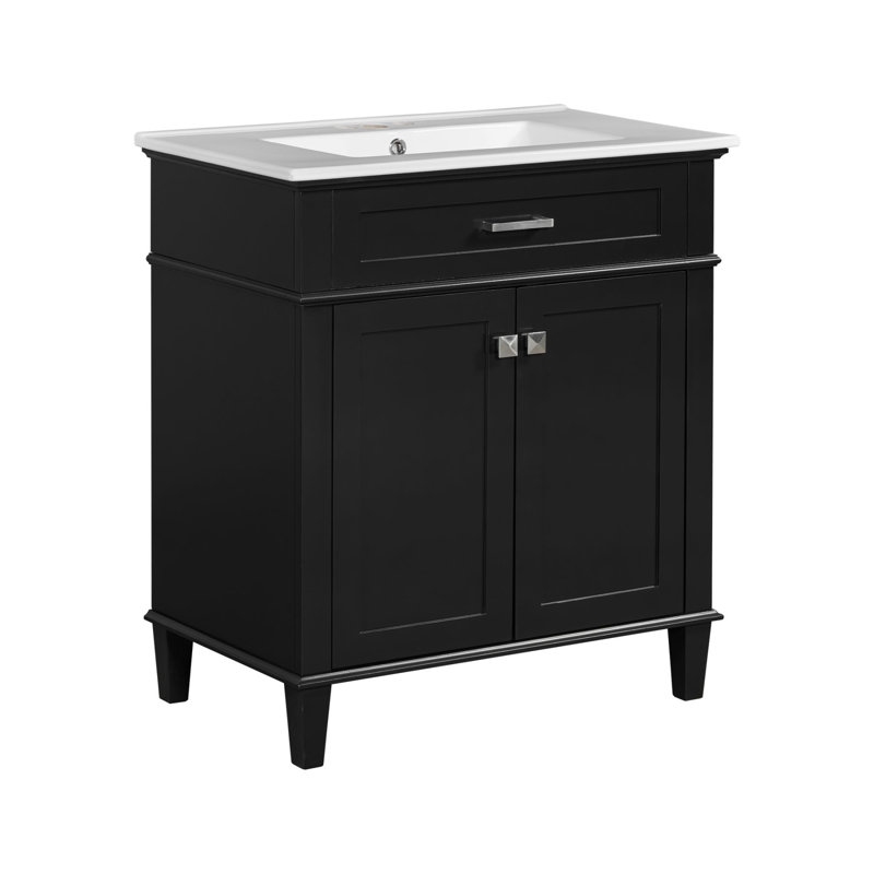 Meuble-lavabo de 30 po avec lavabo en céramique, Noir