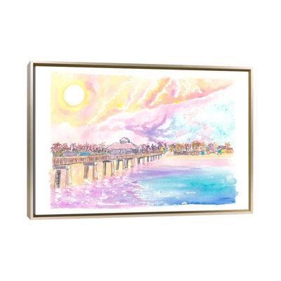 Romance à Fort Myers en Floride avec quai de pêche au coucher du soleil - reproduction d'art murale encadrée