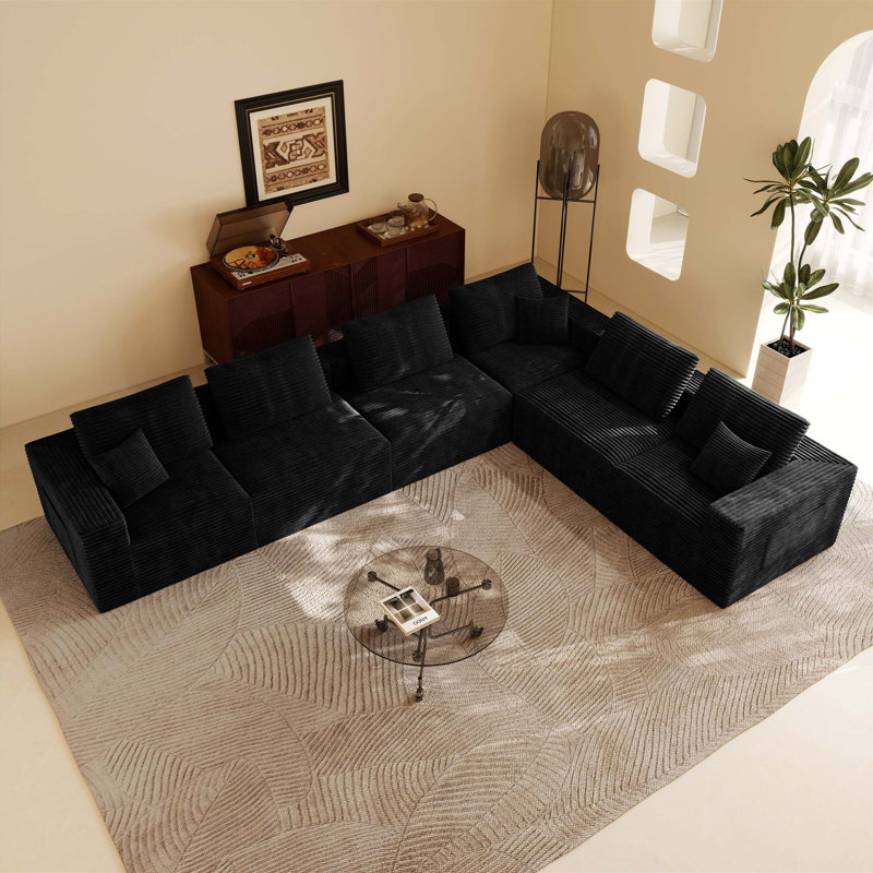 Modular Sectional Sofa with Plush Corduroy Fabric, No-Assembly Comfort, 23.62" H x 141.73" W x 106.3" D