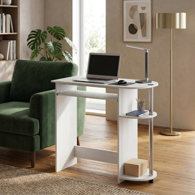  Simplistic Easy Assembly Computer Desk White Oak Stainless Steel Tubes Home Office Computer Desk Writing Table Workstation
