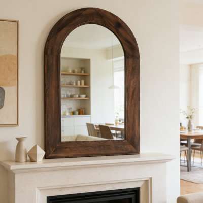 Elegant Arch Wall Mirror With Pine Wood Frame - Dark Brown Color, Versatile Wall-Mounted Or Leaning Design For Bedroom, Entryway, And Living Room Decor