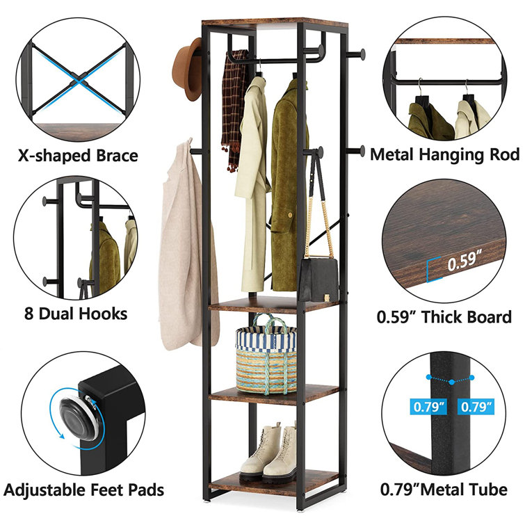 8 - Hook Freestanding Coat Rack with Storage in Rustic Brown PSWY