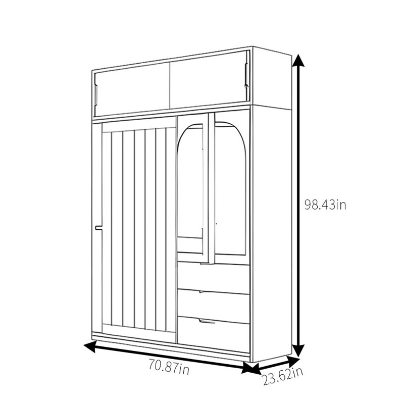Retro Simple Push Pull Wardrobe, 98.43" H x 70.87" W x 23.62" D