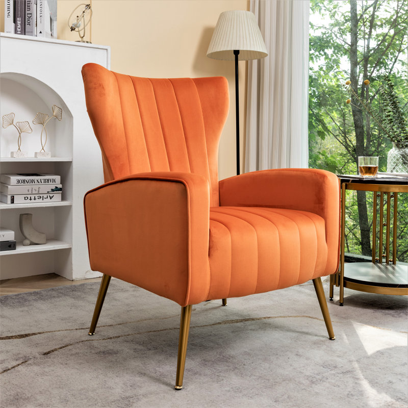 Fauteuil en velours à pieds en métal, Orange