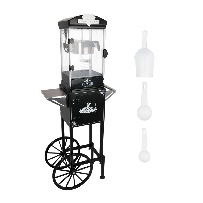 Machine à maïs soufflé 10 oz avec chariot - Machine à maïs soufflé pour cinéma maison à une touche, Noir