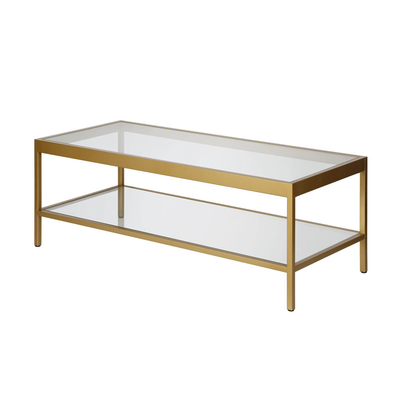 Alexis Four Leg Coffee Table with Storage, Gold, 43.2H x 114.3L x 50.8W