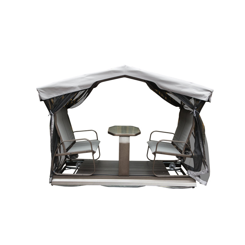 Aluminum Frame Lawn Chair With Canopy And Breathable Seat - 4 Protected Patio Glider Netting