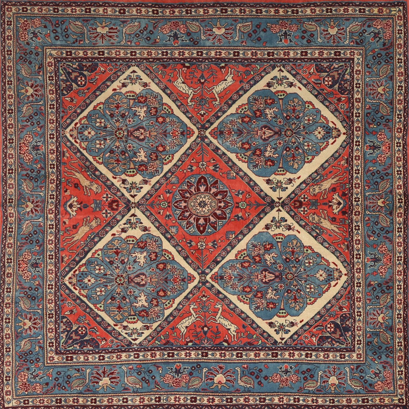 Tapis orange/bleu traditionnel Arnd, Carré 5 pi