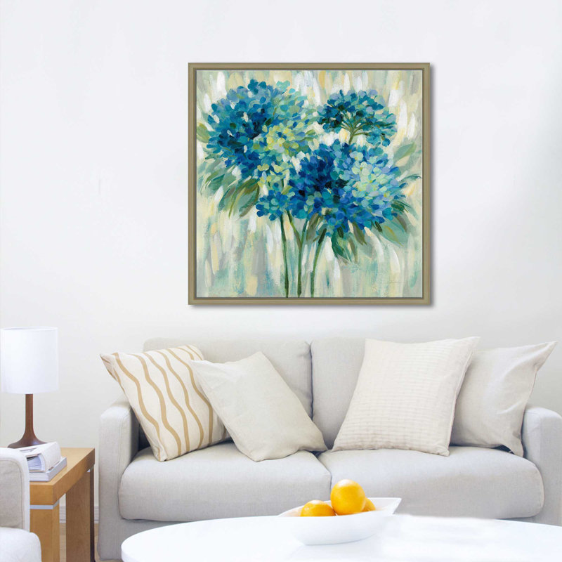Éclat d'hortensias - Peinture, Cadre flottant champagne, H 39,5 po x l 39,5 po x P 2 po