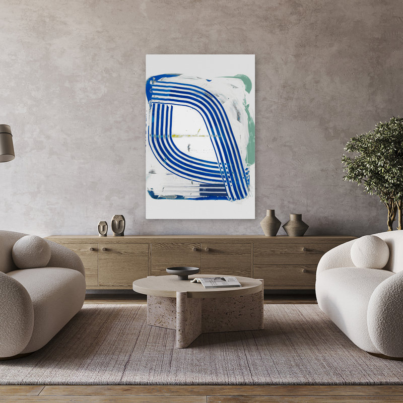 Rayures bleues III - art abstrait à rayures géométriques mixtes, H 48 po x l 32 po