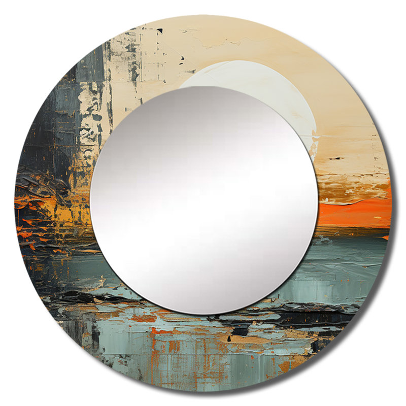 Modern Modern Mystic Sunrise I - miroir mural unique Coastal, miroir rond gris, impression d'art en métal, 23 po x 23 po