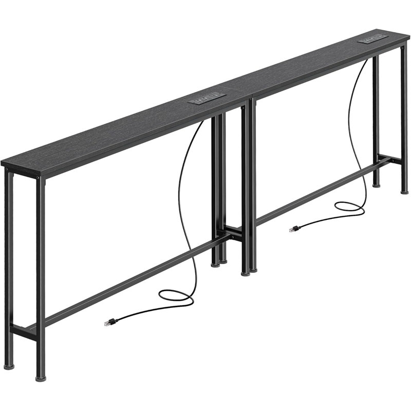 Long Console Sofa Table With Power Outlets And USB Ports, Sturdy Metal Frame, Adjustable Feet, And Anti-Tipping Strap, Perfect For Behind Couch Placement
