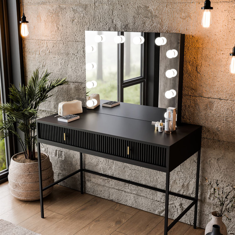 Deonni Dressing Table with Mirror, Black