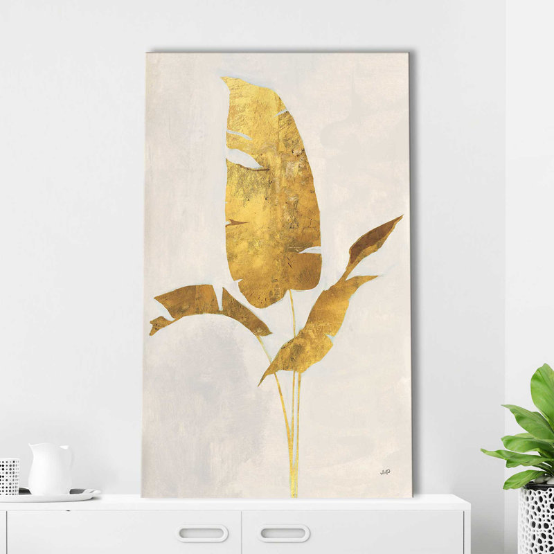 Palmier doré II - peinture, L 18 po x H 30 po, Toile tendue