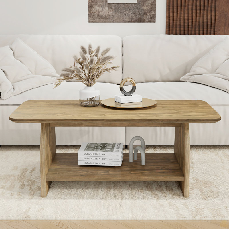 Table basse de salon moderne de 47 pouces, table basse rectangulaire double couche avec fonction de rangement