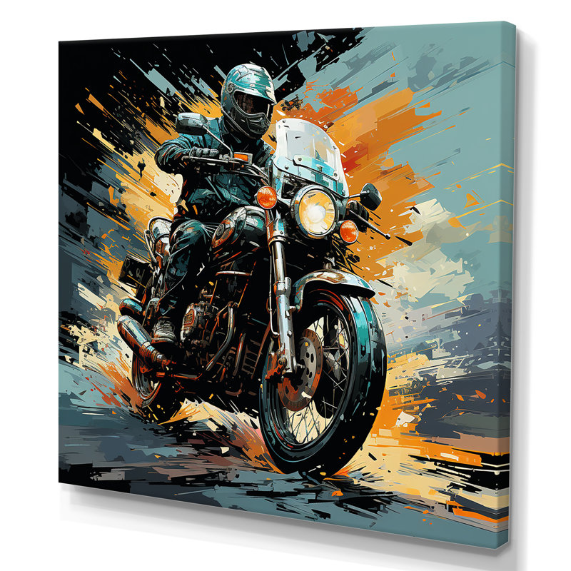Motocyclette sur toile, Toile tendue, H 24 po x l 24 po x P 1 po