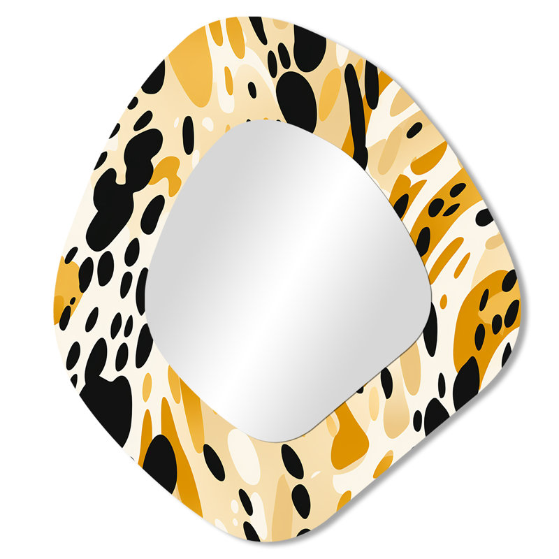 Mont Feline Grace Cheetah Print - Animal Print Asymmetrical Large Wall Mirror, Black Unique Shape Decorative Mirror, Printed Metal Art