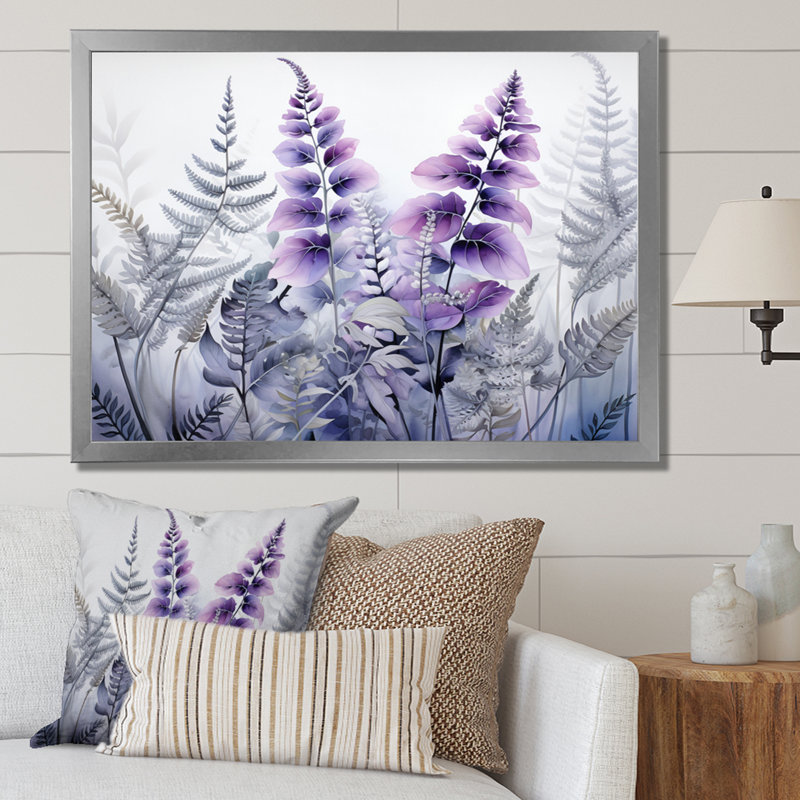 Ferns Violet Dream II - imprimé, H 30 po x l 40 po x P 1,5 po, Cadre simple argenté