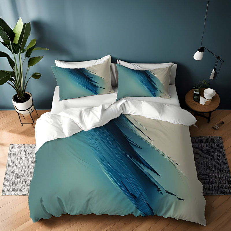 Polyester Abstract Duvet Cover, Twin Duvet Cover + 1 Queen Sham, Teal/Blue Abstract 2 